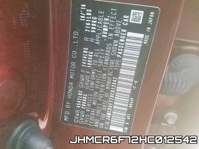 JHMCR6F72HC012542 фото 2