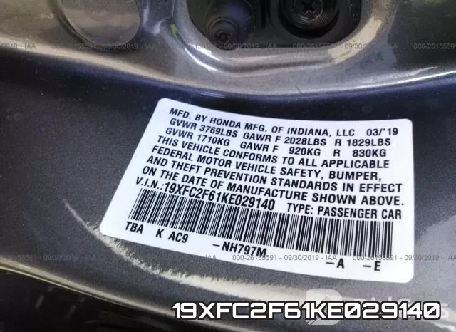 19XFC2F61KE029140 фото 10