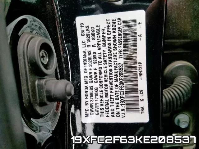 19XFC2F63KE208537 фото 2