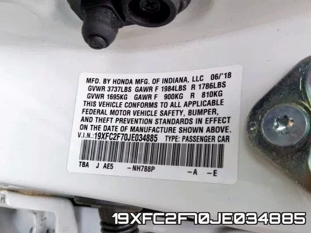 19XFC2F70JE034885 фото 2