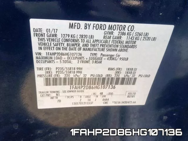 1FAHP2D86HG107136 фото 2
