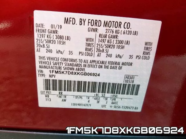 1FM5K7D8XKGB06924 фото 2