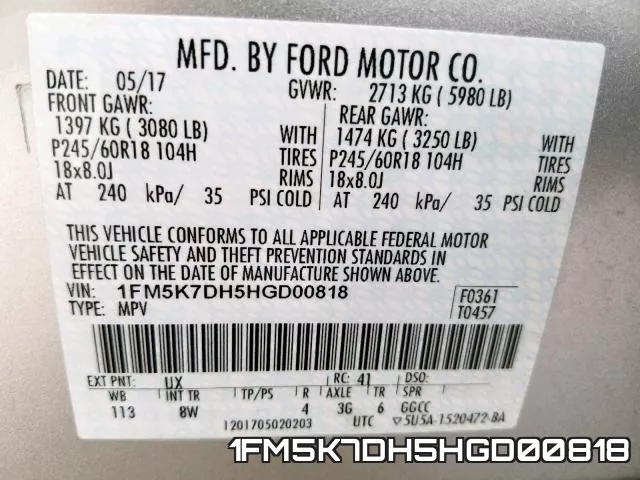1FM5K7DH5HGD00818 фото 2