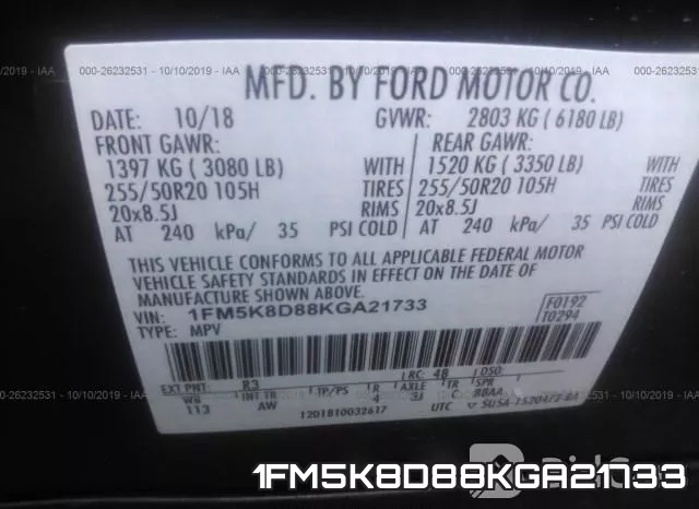 1FM5K8D88KGA21733 фото 10