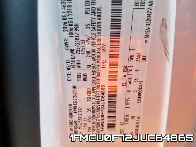 1FMCU0F72JUC64865 фото 2