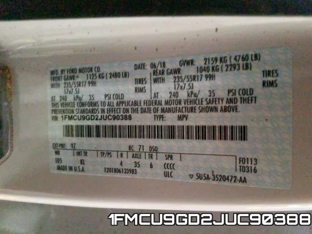1FMCU9GD2JUC90388 фото 2