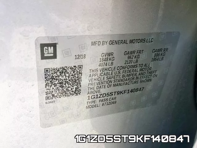 1G1ZD5ST9KF140847 фото 2