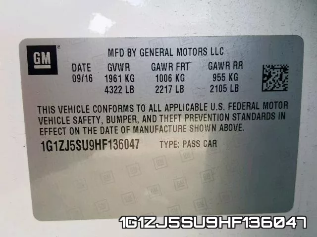 1G1ZJ5SU9HF136047 фото 2