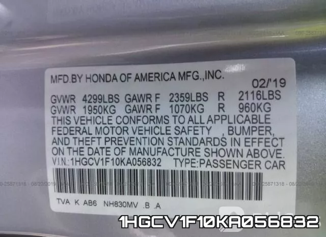 1HGCV1F10KA056832 фото 10