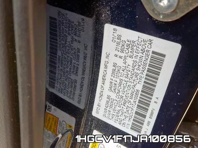 1HGCV1F17JA100856 фото 2