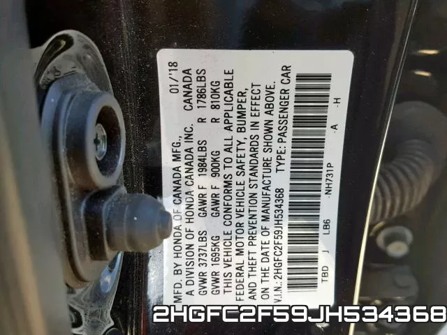 2HGFC2F59JH534368 фото 2