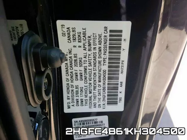 2HGFC4B61KH304500 фото 2