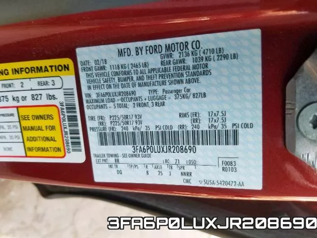 3FA6P0LUXJR208690 фото 2