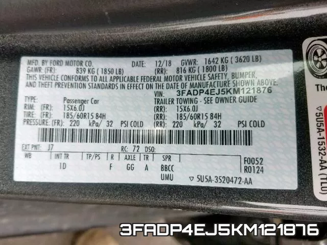 3FADP4EJ5KM121876 фото 2