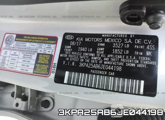 3KPA25AB6JE044198 фото 10