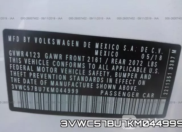 3VWC57BU7KM044999 фото 10