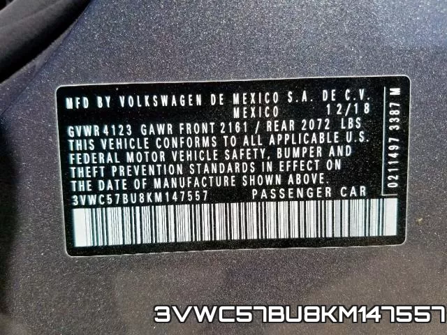 3VWC57BU8KM147557 фото 2