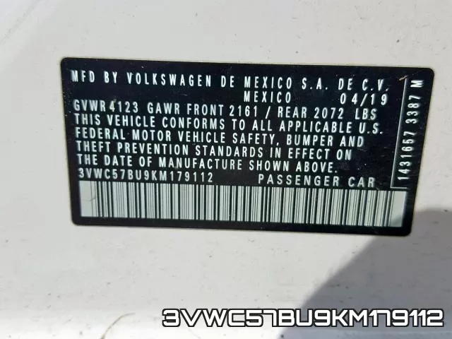 3VWC57BU9KM179112 фото 2