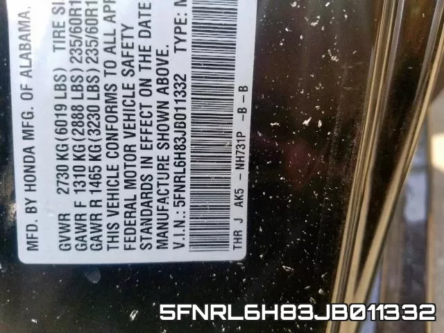 5FNRL6H83JB011332 фото 2