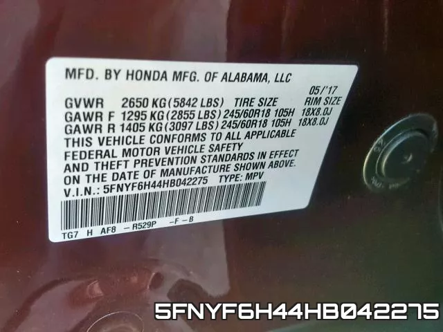 5FNYF6H44HB042275 фото 2