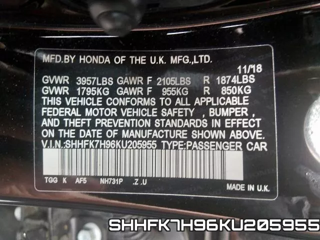 SHHFK7H96KU205955 фото 2
