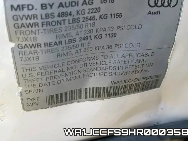 WA1JCCFS9HR000358 фото 2