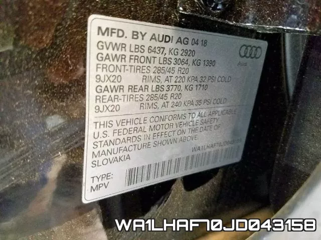 WA1LHAF70JD043158 фото 2