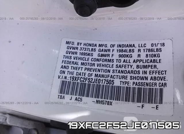 19XFC2F52JE017505 фото 10