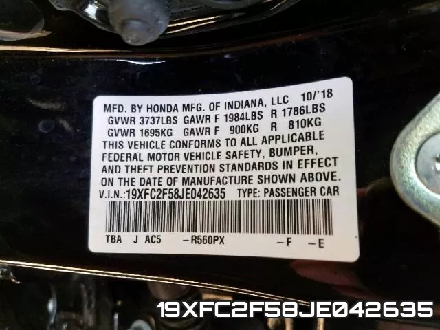 19XFC2F58JE042635 фото 2