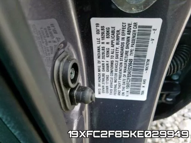 19XFC2F85KE029949 фото 2