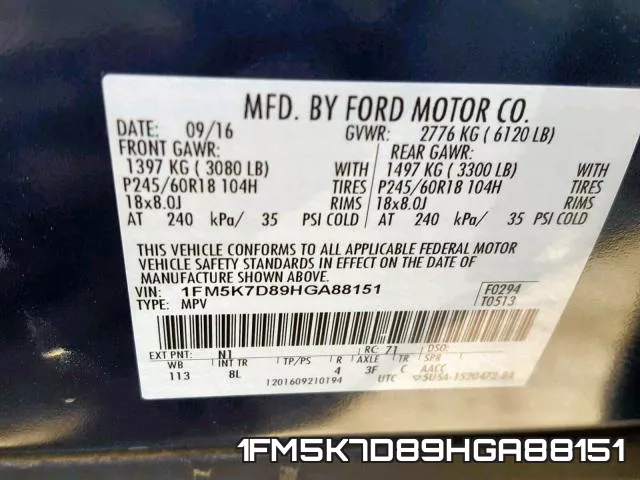 1FM5K7D89HGA88151 фото 2