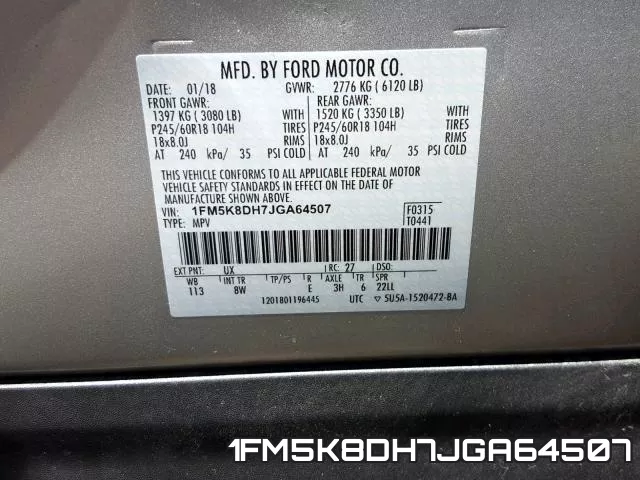 1FM5K8DH7JGA64507 фото 2