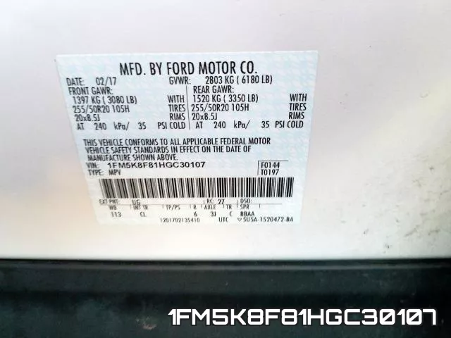 1FM5K8F81HGC30107 фото 2