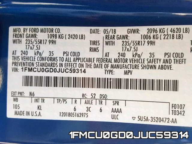 1FMCU0GD0JUC59314 фото 2