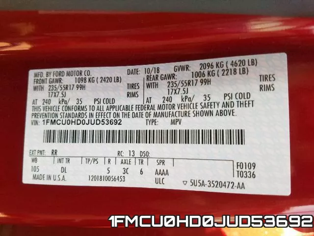 1FMCU0HD0JUD53692 фото 2