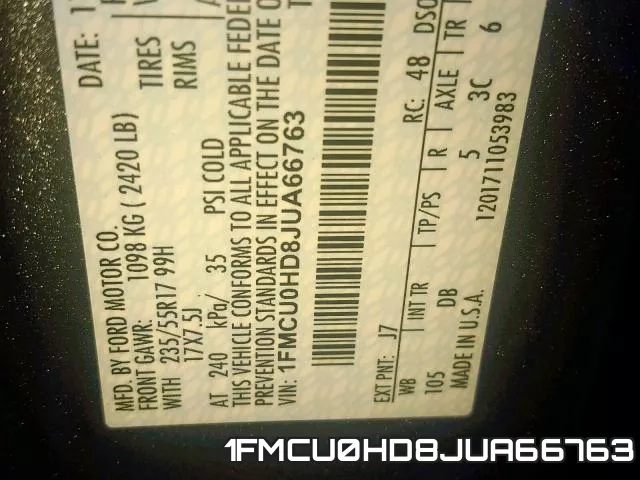 1FMCU0HD8JUA66763 фото 2
