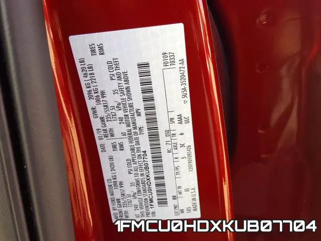1FMCU0HDXKUB07704 фото 2