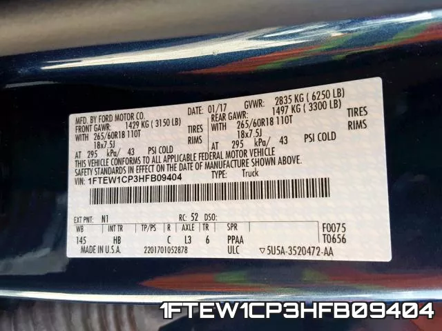 1FTEW1CP3HFB09404 фото 2