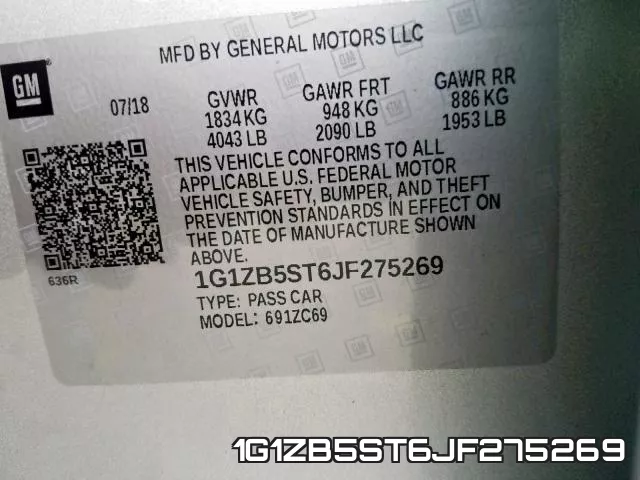 1G1ZB5ST6JF275269 фото 2