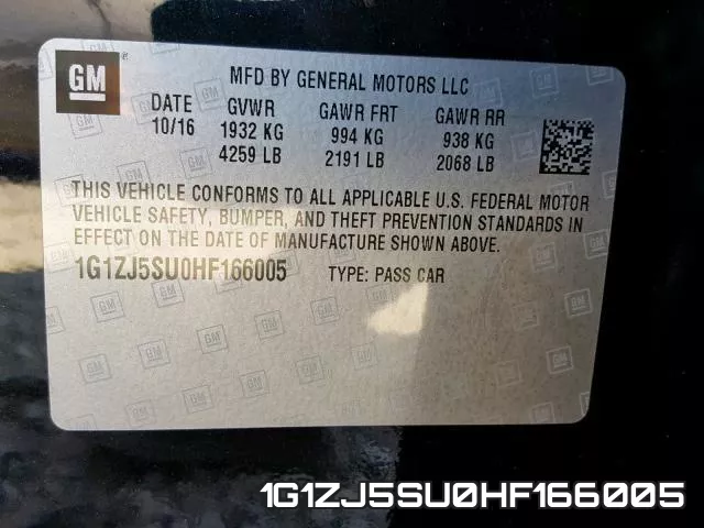 1G1ZJ5SU0HF166005 фото 2