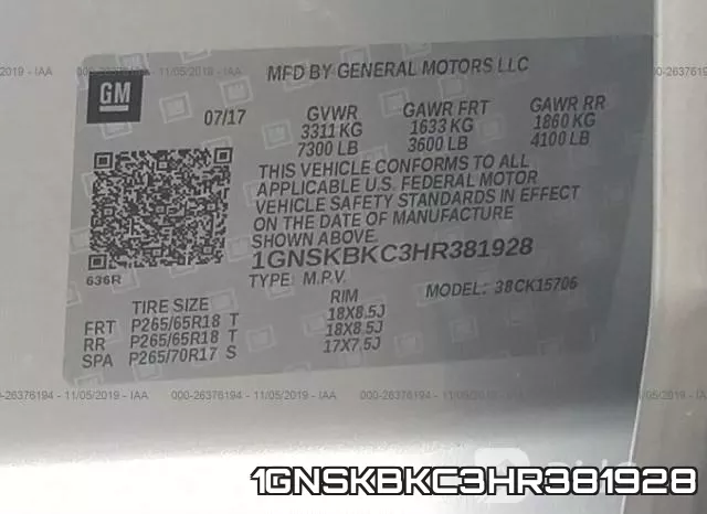 1GNSKBKC3HR381928 фото 10