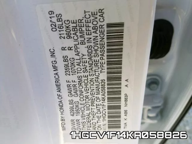1HGCV1F14KA058826 фото 2