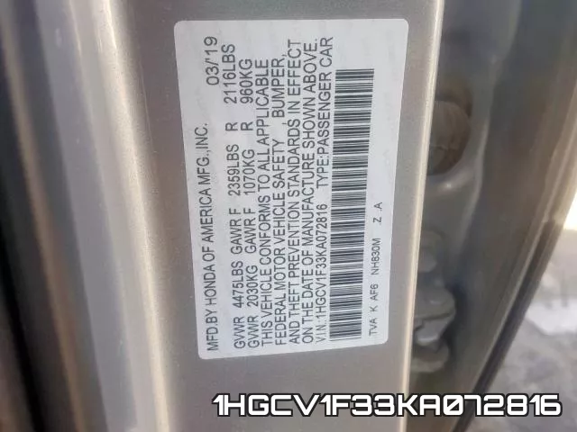 1HGCV1F33KA072816 фото 2