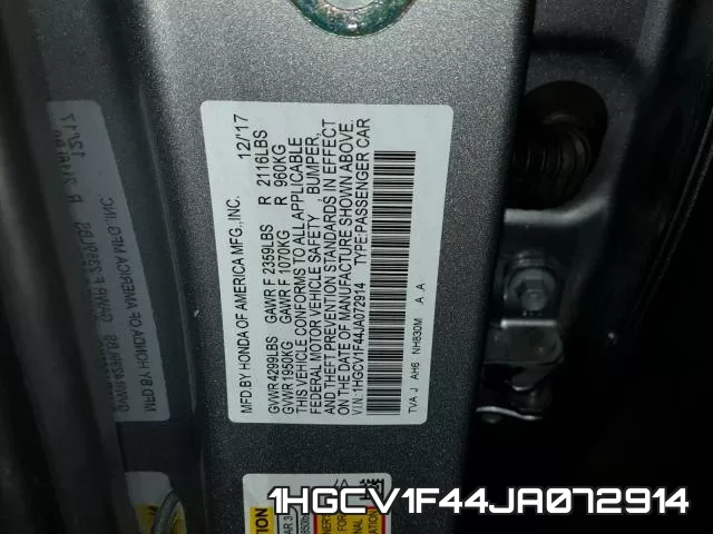 1HGCV1F44JA072914 фото 2