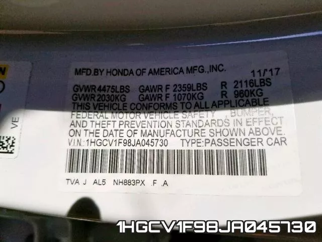 1HGCV1F98JA045730 фото 2