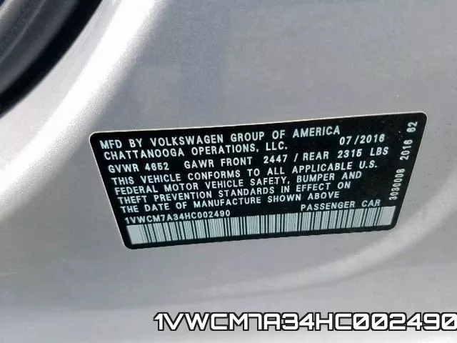 1VWCM7A34HC002490 фото 2
