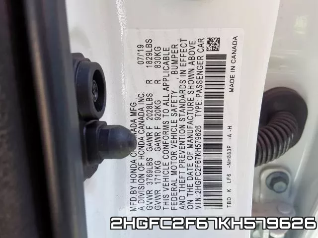 2HGFC2F67KH579626 фото 2
