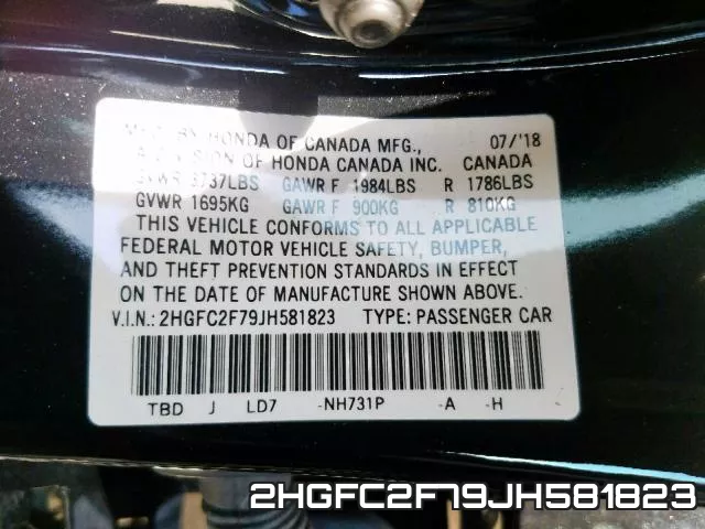 2HGFC2F79JH581823 фото 2