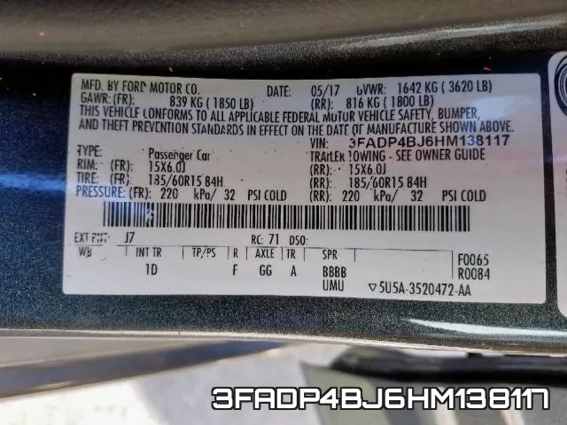 3FADP4BJ6HM138117 фото 2