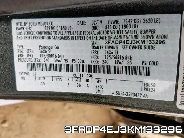 3FADP4EJ3KM133296 фото 2